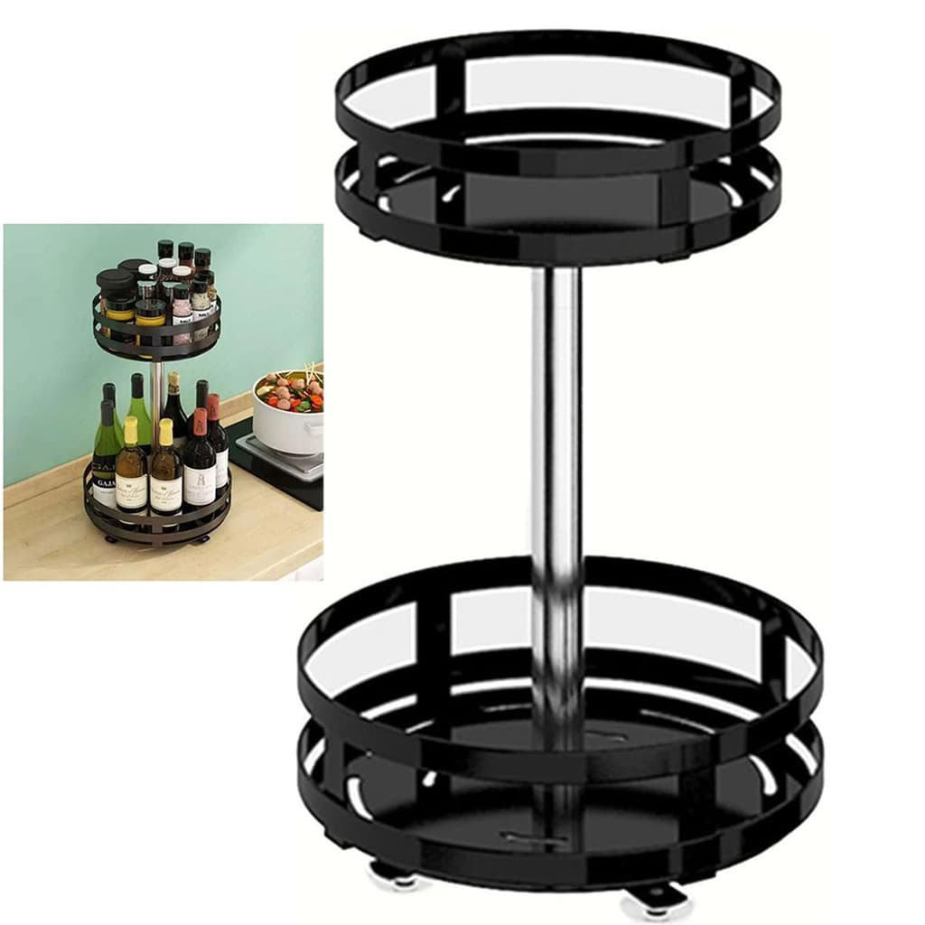 Fruteira Cesto Organizador 2 Andares Giratorio Prateleira Porta Condimento Azeito Vinho Bancada Mesa Cozinha Banheiro Multiuso Resistente