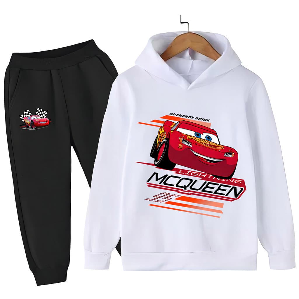 Carros Vermelhos Capuzes Frios Conjunto De Para Crianças Relâmpagos McQueen Roupas Anime Cartoons Boy Sweatshirt + Sweatpant Suit