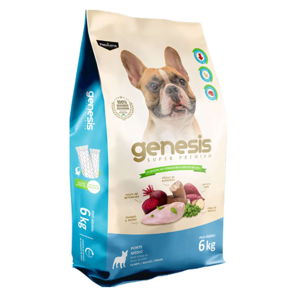 RAÇÃO PREMIATTA GÊNESIS PARA CACHORRO ALIMENTO COMPLETO ALTA DIGESTIBILIDADE PELE E PELO SAUDÁVEIS ADULTOS FILHOTES