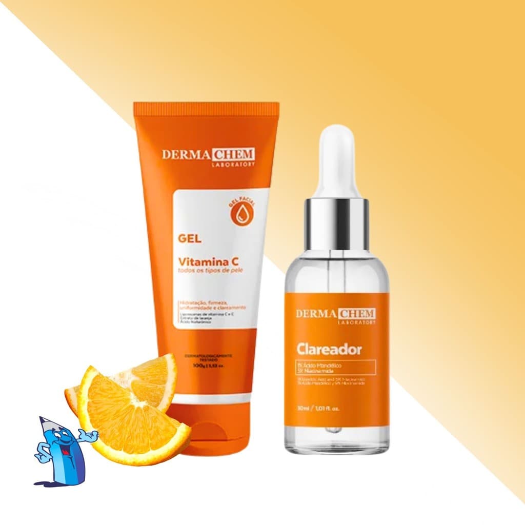 KIT ANTI-IDADE SÉRUM CLAREADOR 30ML E GEL VITAMINA C 100G DERMACHEM