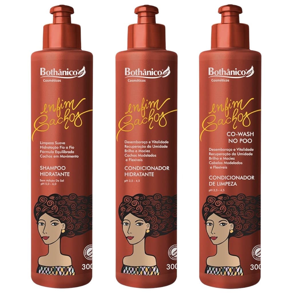Kit Enfim Cachos Shampoo + Condicionador Hidratante + Condicionador Limpeza 300ml Bothanico