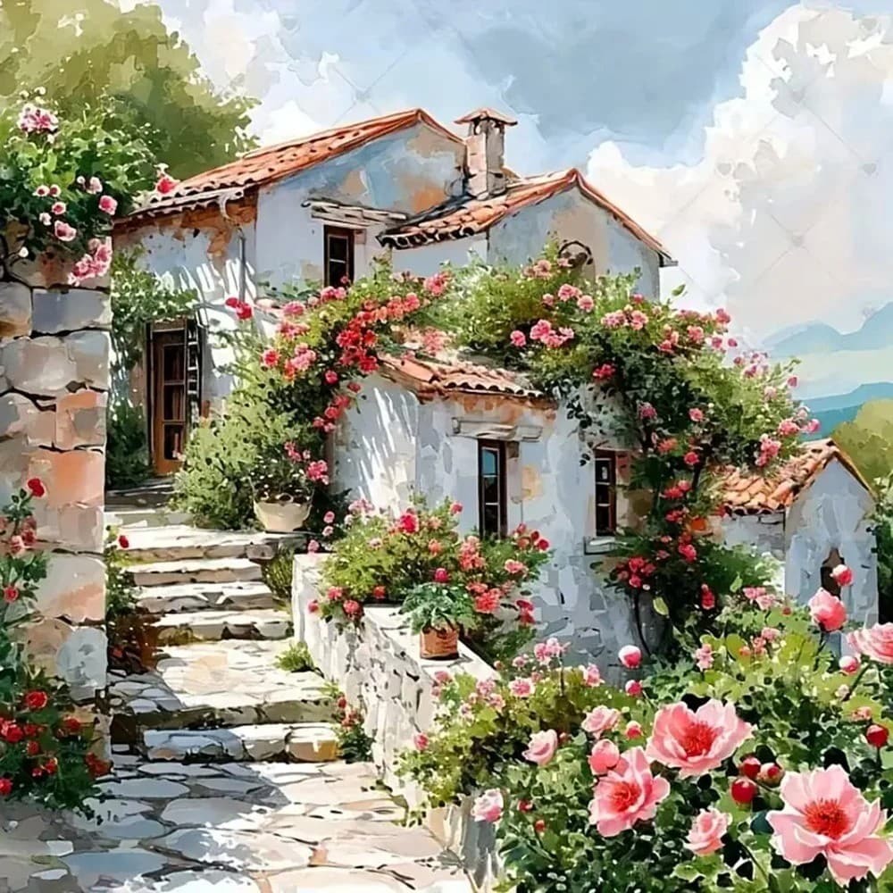 Pintura Diamante Completa Casa Paisagem Nova Coleção 5D DIY Mosaico Flor Artesanal Decoração De Hobby Criativo