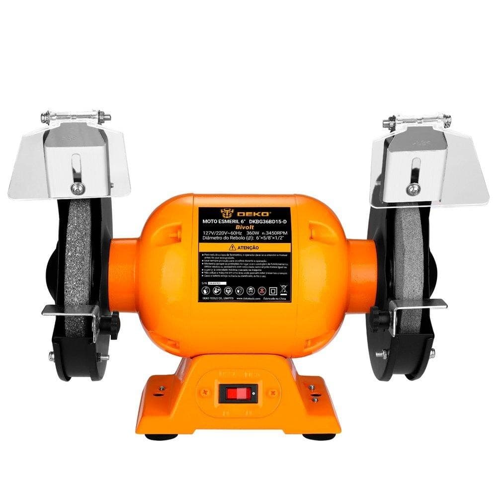 Moto Esmeril Bancada 6" Polegadas Potência 360W Bivolt 2 Rebolos 60Hz - Deko