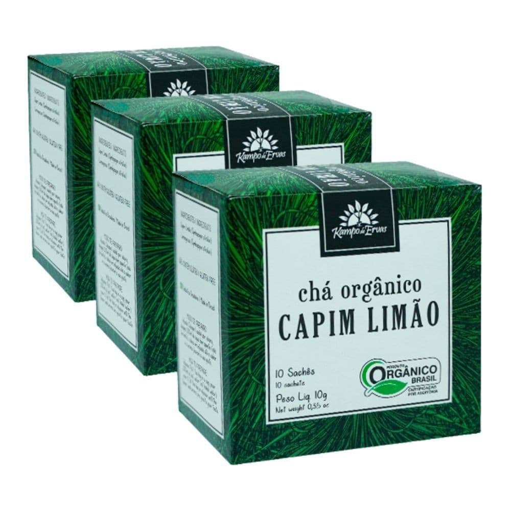 Kit 3 Capim Limão erva Orgânico 10 sachês por caixa Kampo de Ervas