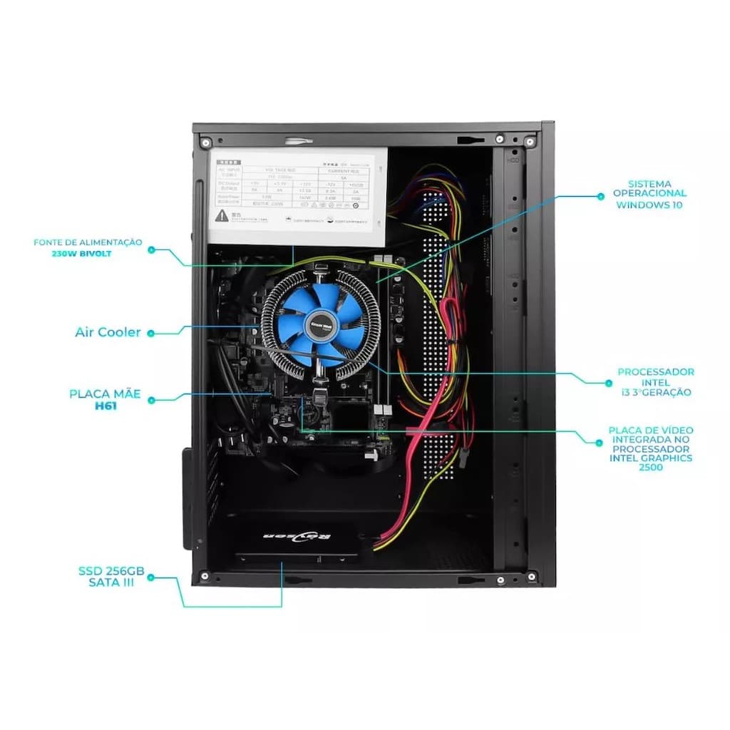 COMPUTADOR CPU DESKTOP PDV INTEL I3 16GB RAM ARMAZENAMENTO SSD 256 CASA ESCRITORIO LOJA
