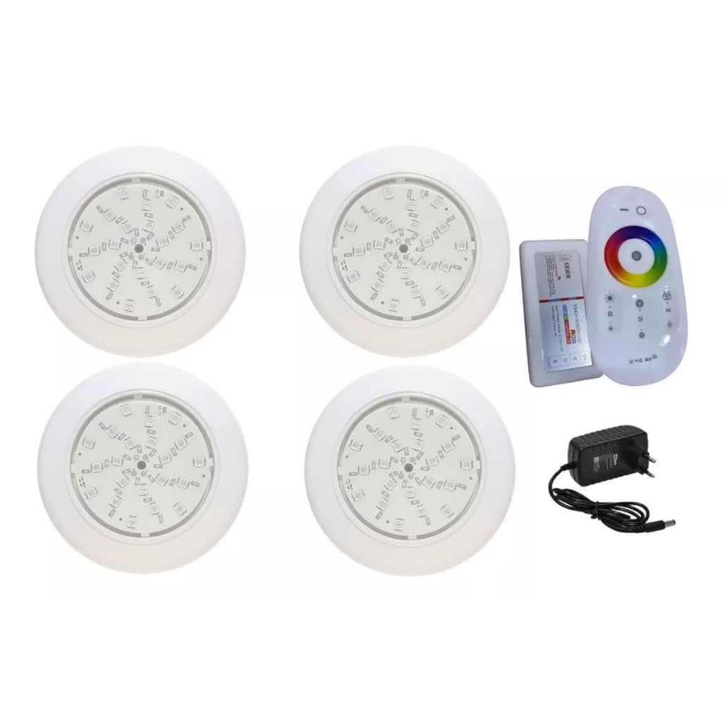 KIT LUMINARIA LED PISCINA 04 POWER LED RGB COM CENTRAL TOUCH E FONTE