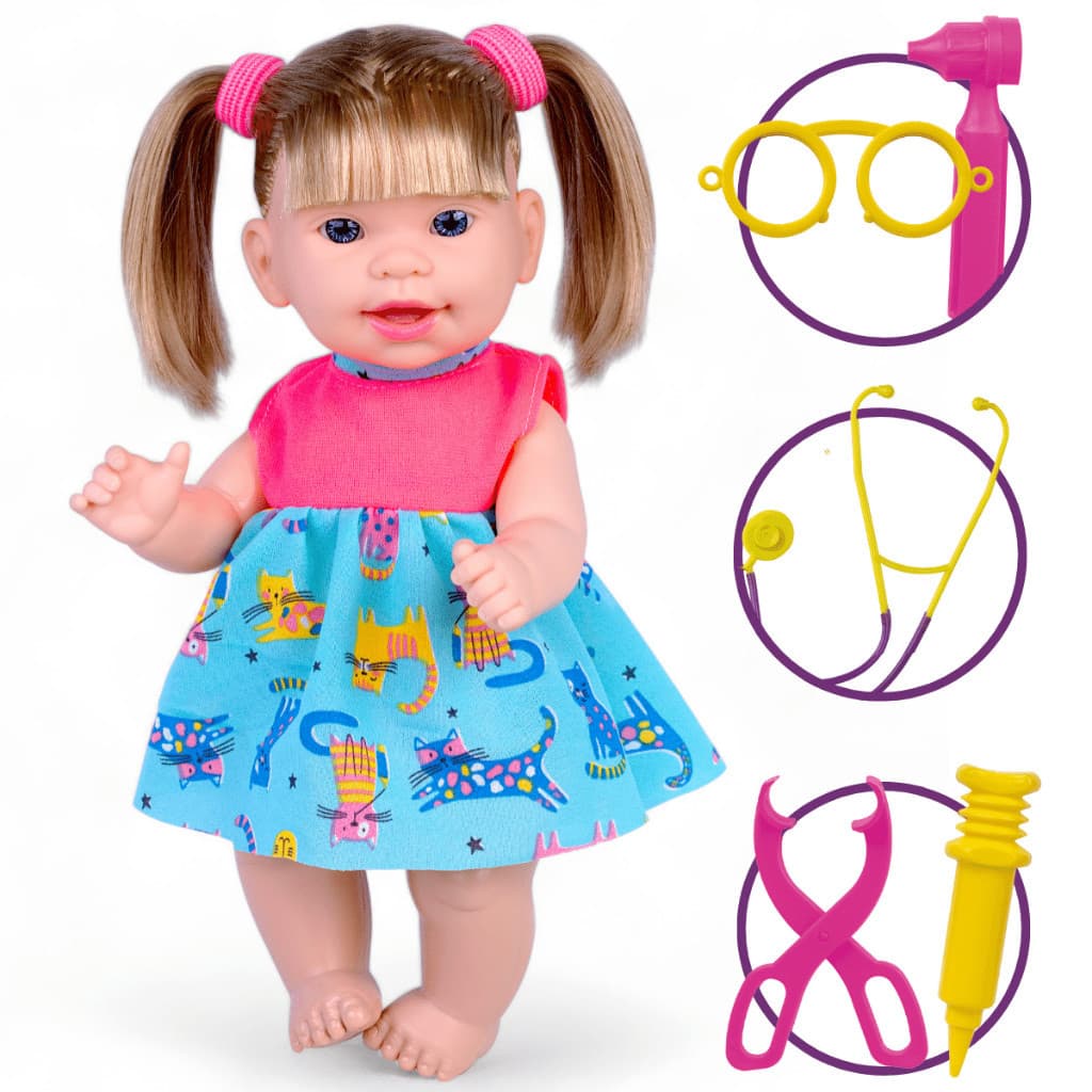 Boneca Medica 31cm Com Acessorios Doutora Malu Articulada - Boneca C/ 5 ACessorios