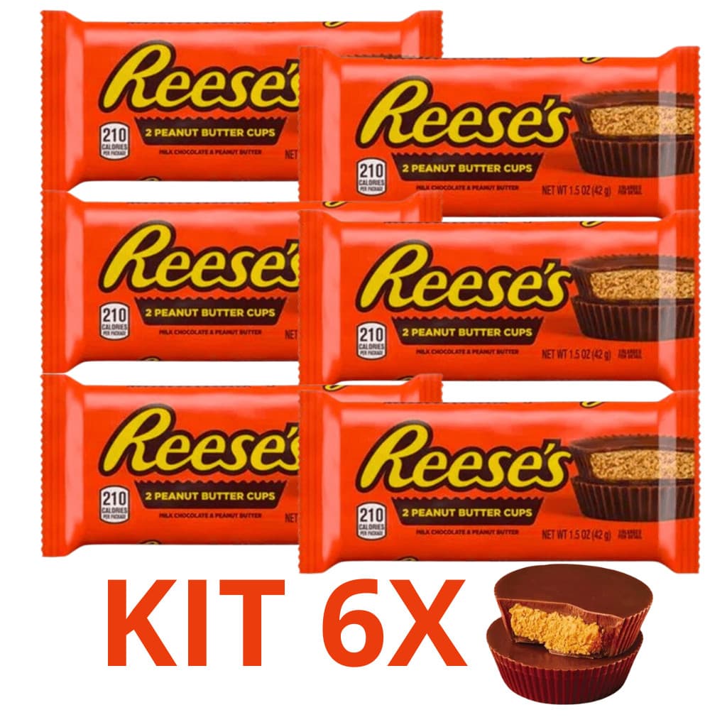 Kit 6 Reeses Two Cups Chocolate ao Leite com Manteiga Amendoim Importado dos EUA Reese's 2 Cups 42g