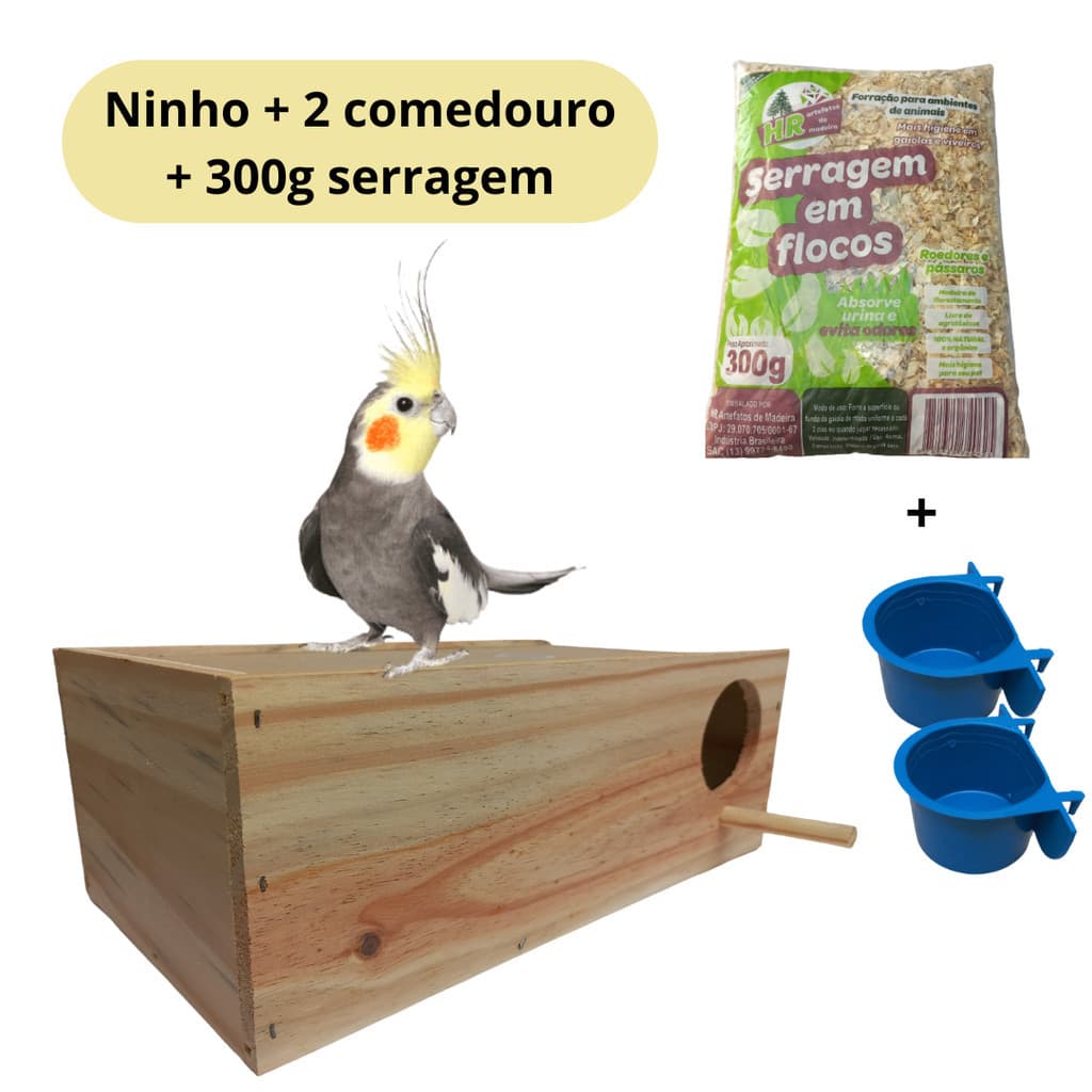 Ninho para calopsita casinha para calopsita + comedouro e serragem