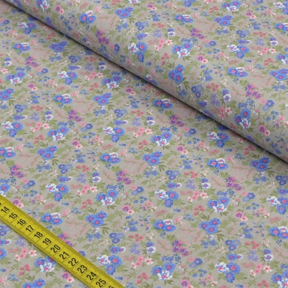 Tecido Estampado para Patchwork - Fiori: Bouquet de Flores Fundo Cinza (0,50x1,40)