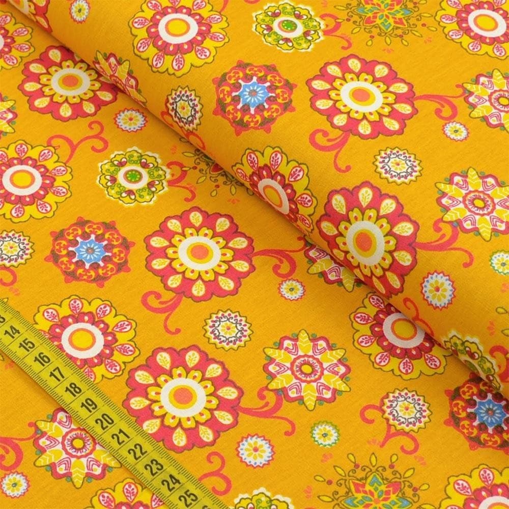 Tecido Estampado para Patchwork - Triplice: Floral Folk Amarelo (0,50x1,40)