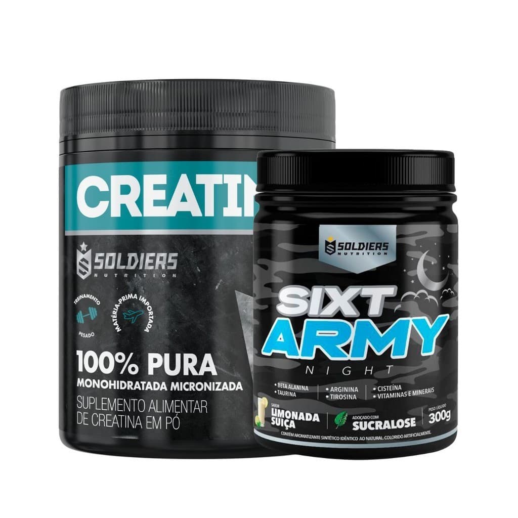 Kit: Creatina 300g + Pré Treino Sixt Army Night 300g Soldiers Nutrition Força Performance