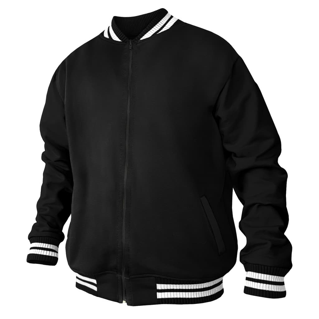 Jaqueta College Ziper Preto Listra Branca Marinho Moletom Colegial Liso Uniforme Adulto Infantil