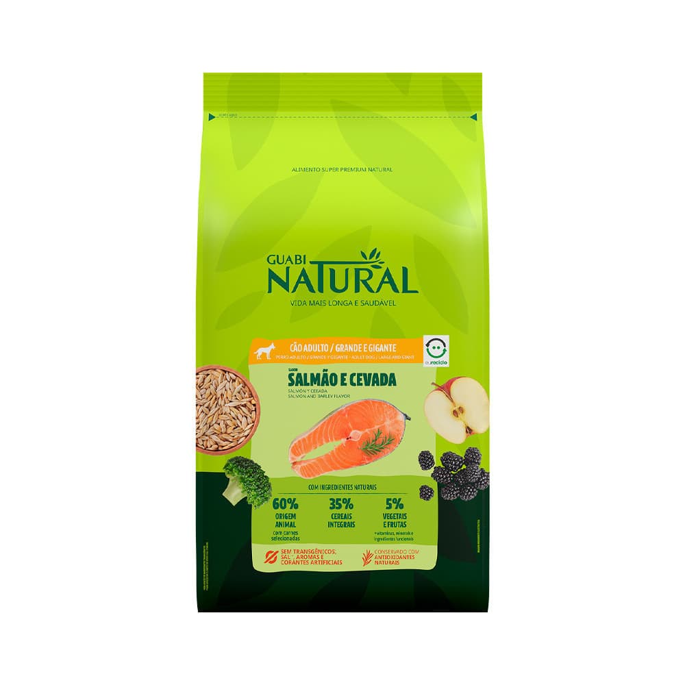 Ração Guabi Natural Cães Adultos Raças Grandes e Gigantes Salmão e Cevada 12kg