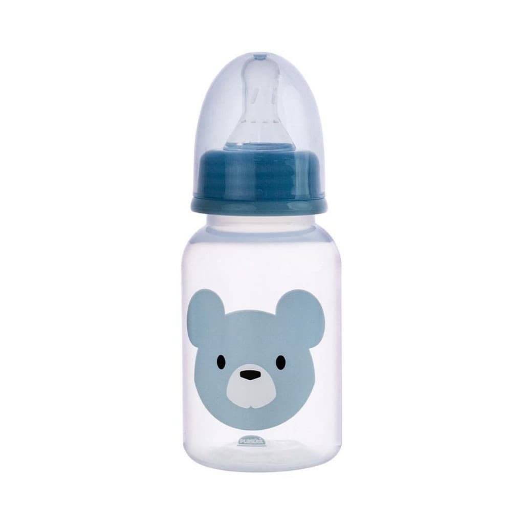 Mamadeira 150ml Urso Azul Com Sistema Anticólica Bico Silicone Anatômico Bebê Criança Plasútil