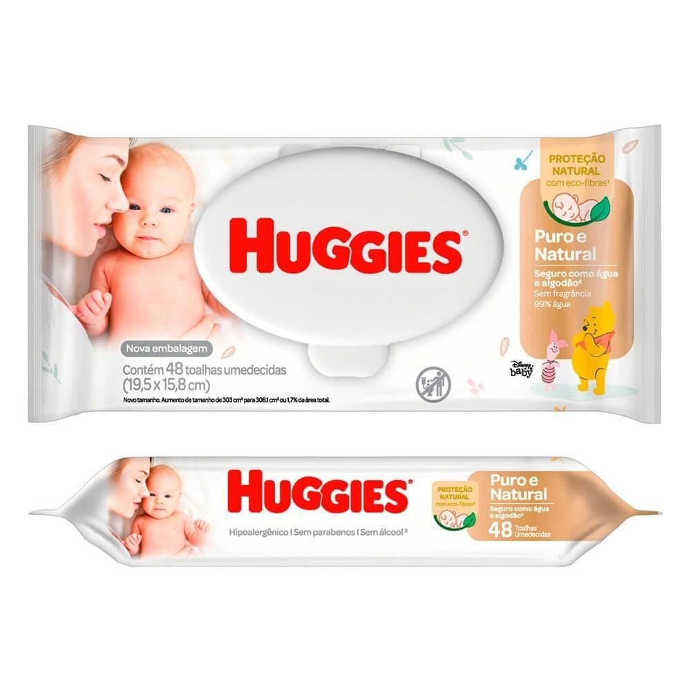 LENÇO UMEDECIDO HUGGIES PURO E NATURAL COM 48 UNIDADES