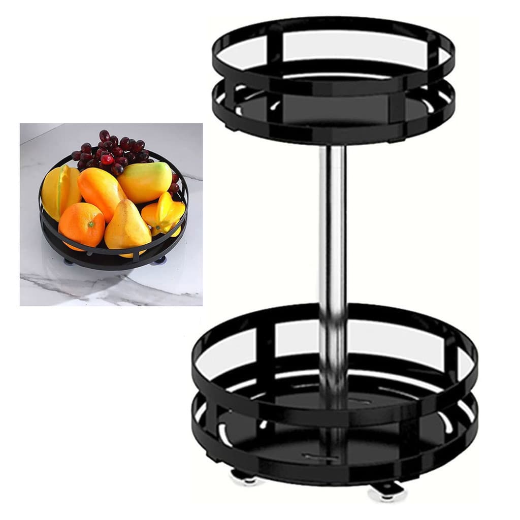 Fruteira Cesto Organizador 2 Andares Giratorio Porta Condimento Vinho Preteleira Cozinha Banheiro Mesa Bancada Utensilio Material Multiuso Resistente