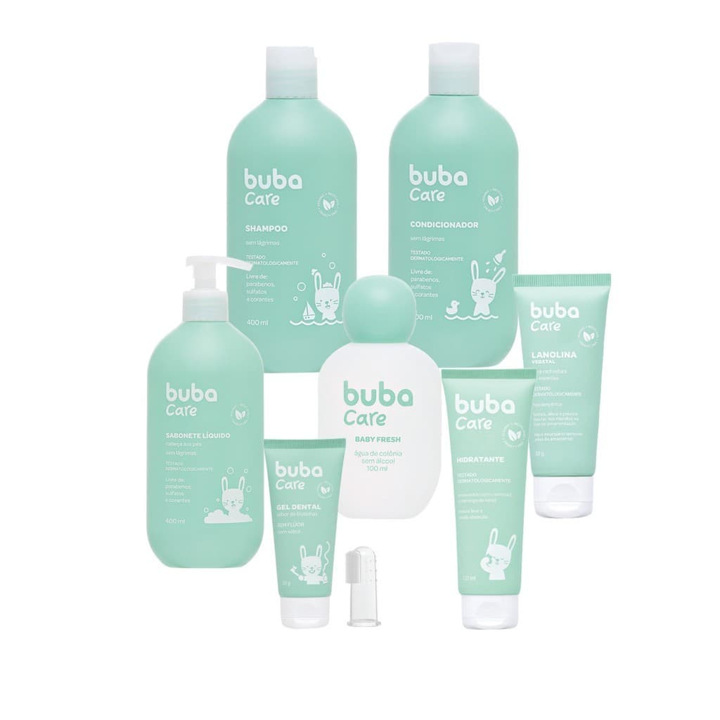 LINHA BUBA CARE INFANTIL SHAMPOO+CONDICIONADOR+COLÔNIA+GEL DENTAL+HIDRATANTE+SABONETE LIQUIDO+LANOLI