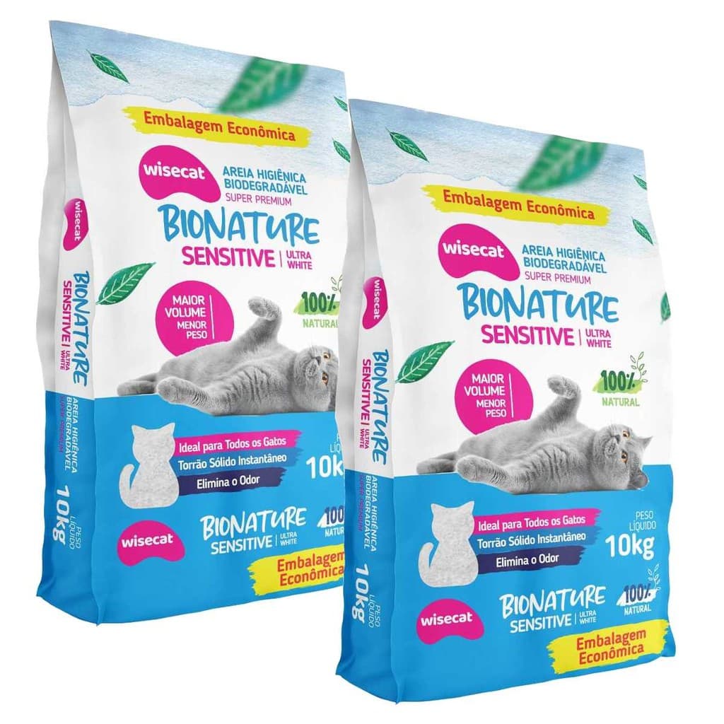 Kit 2 Areia Sanitária Para Gatos Wisecat Bionature Sensitive 10kg