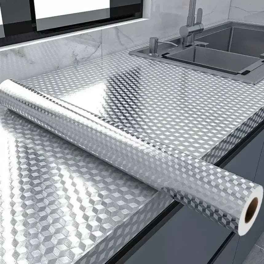 Papel de parede 5 Metros 3D alumínio adesivo 5mx 40cm impermeável anti óleo para armário Cozinha e protetor de fogão