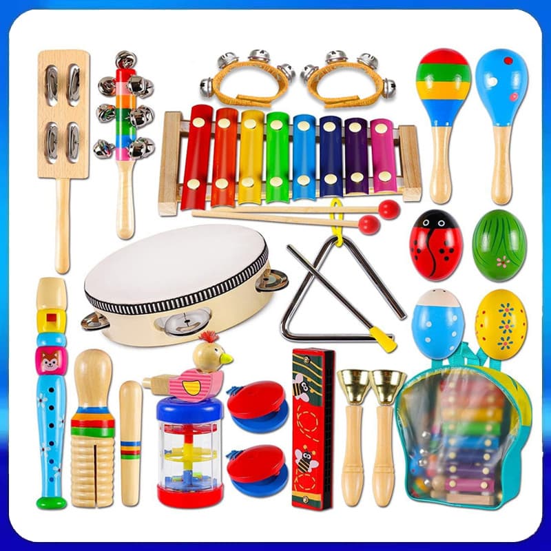 22 Peças Conjunto De Instrumentos Musicais De Percussão Infantil Brinquedos Educativos Musicais