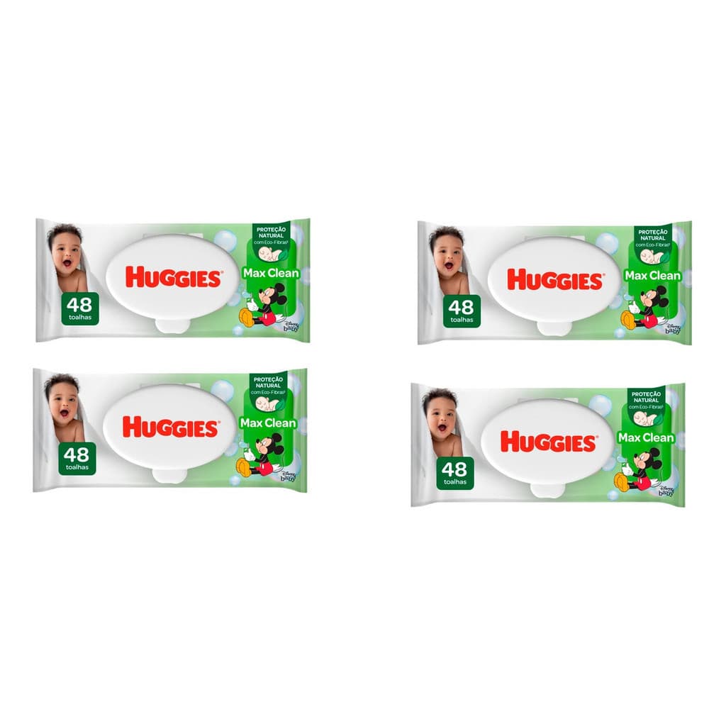 Toalha Umedecida Kit 4 Pacotes 48 Un Cada 192 Tolhas Huggies