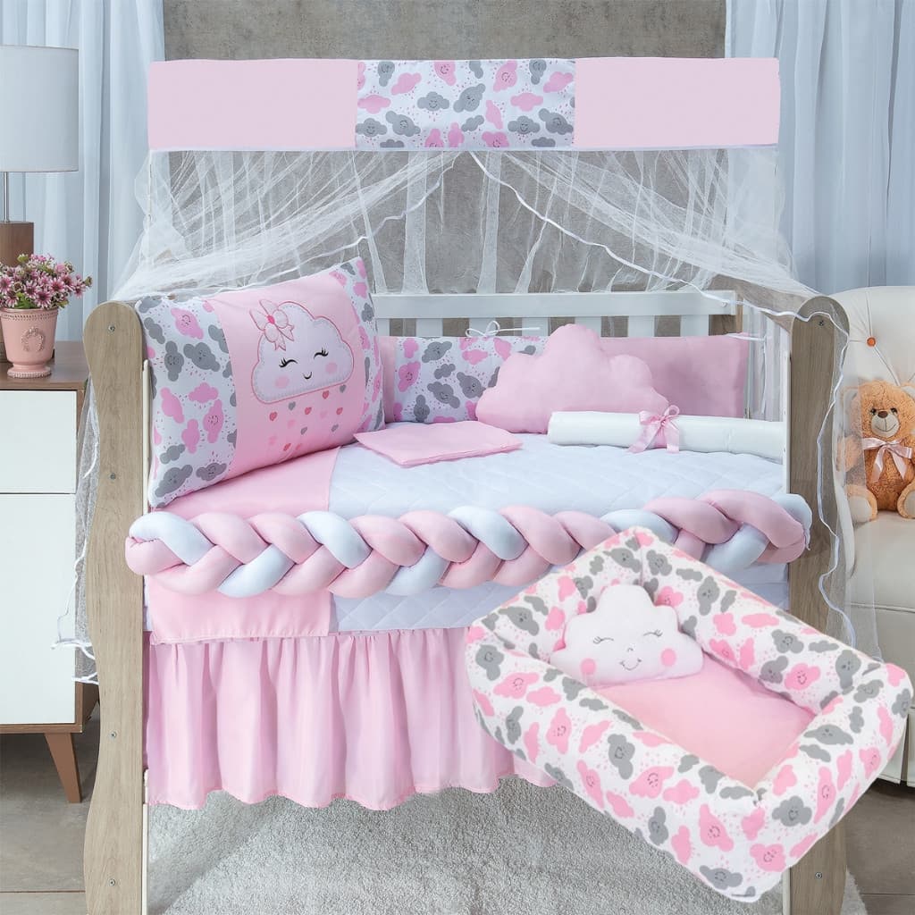 Kit Berço Bebê Americano com Ninho Redutor Menina e Menino 12 Peças Completo Enxoval de Bebê