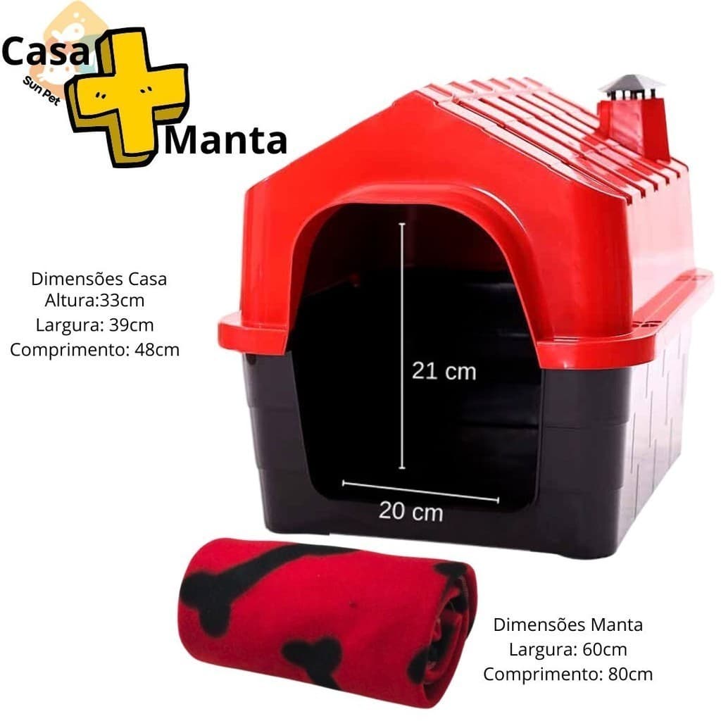 Casa Pet Cães Nº 01 + Manta 80x60 Casinha de Cachorro Cama