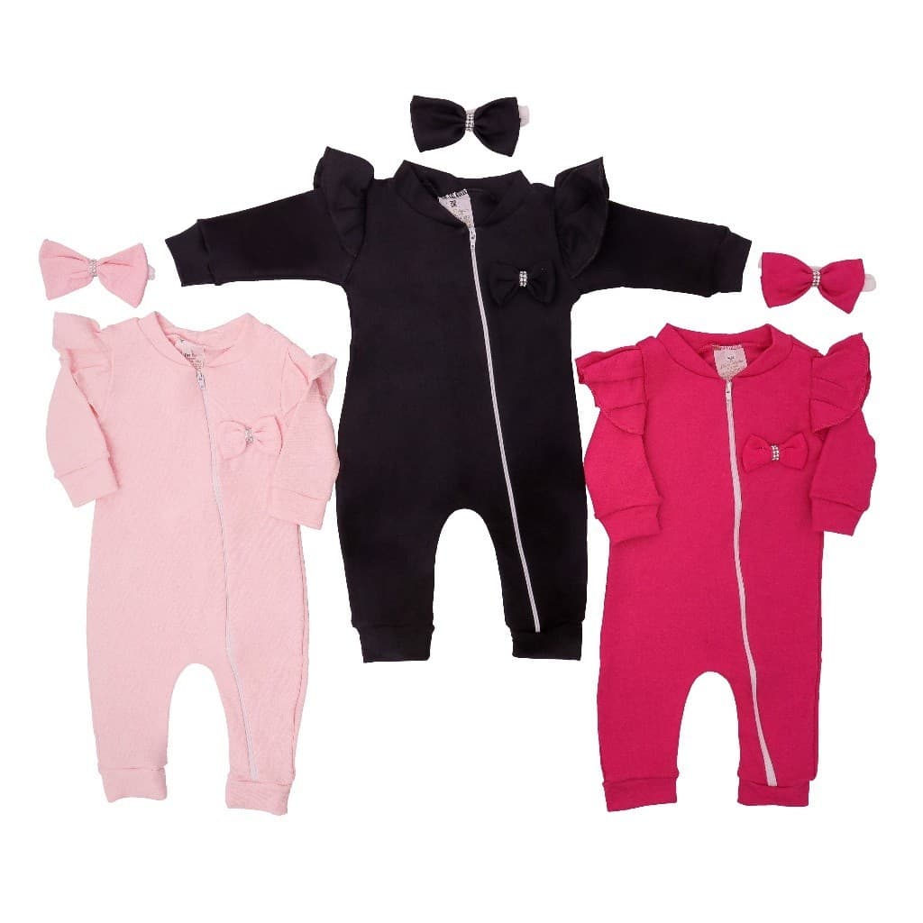 Kit 3 Macacão Bebê Menina Enxoval De Luxo Para RN Feminino Confortável 100% Algodão