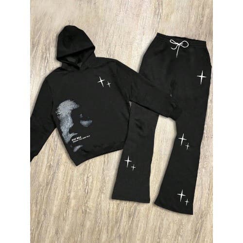Conjunto de Calça de Moletom e Moletom com Capuz  Impressão de Letras para Homens Outono/inverno lançamento