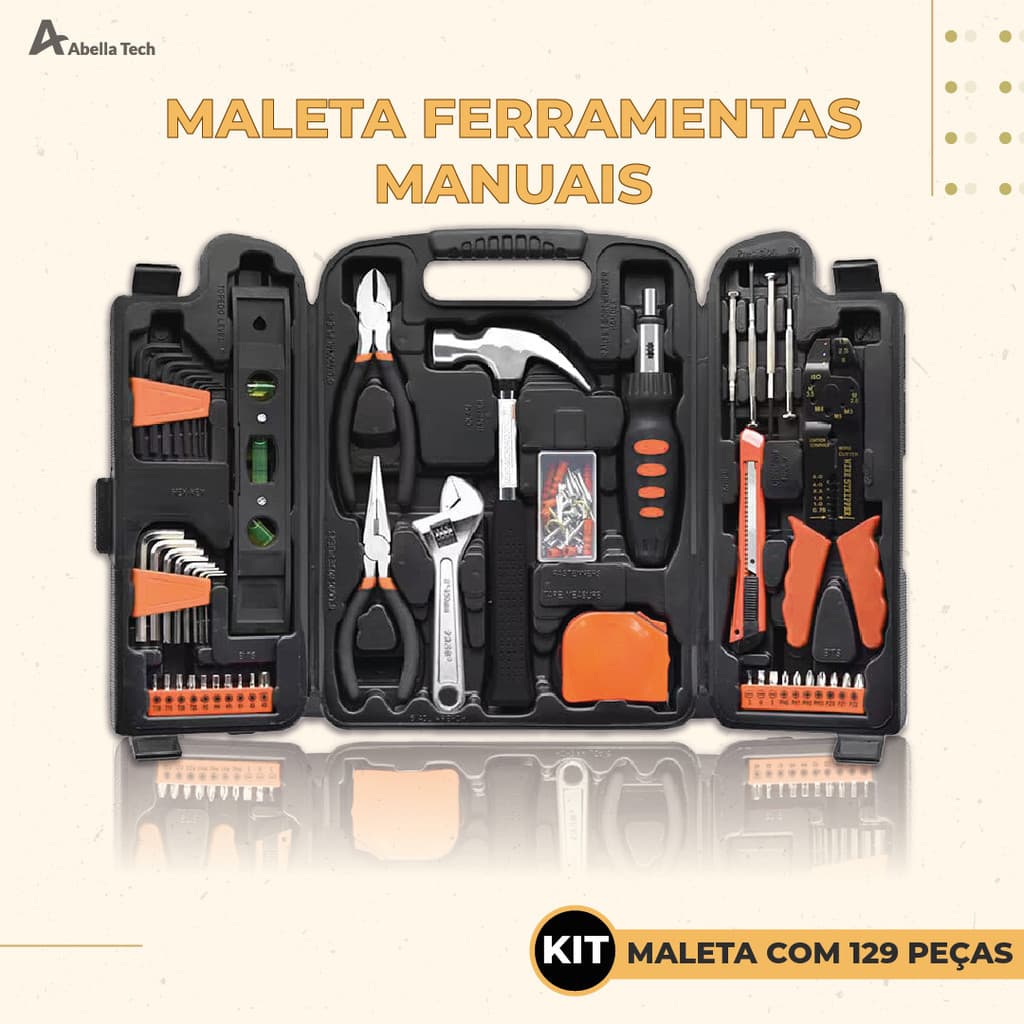 Ferramentas 129 Peças Maleta Serviços Gerais + Soquetes Chave Catraca Reversível