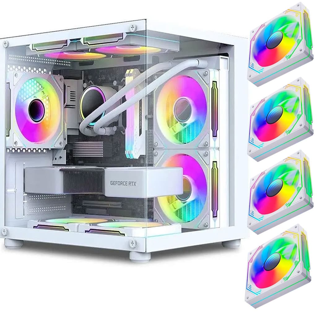 Gabinete Gamer  Branco Aquário em Vidro Com 4 Fans RGB GB1797