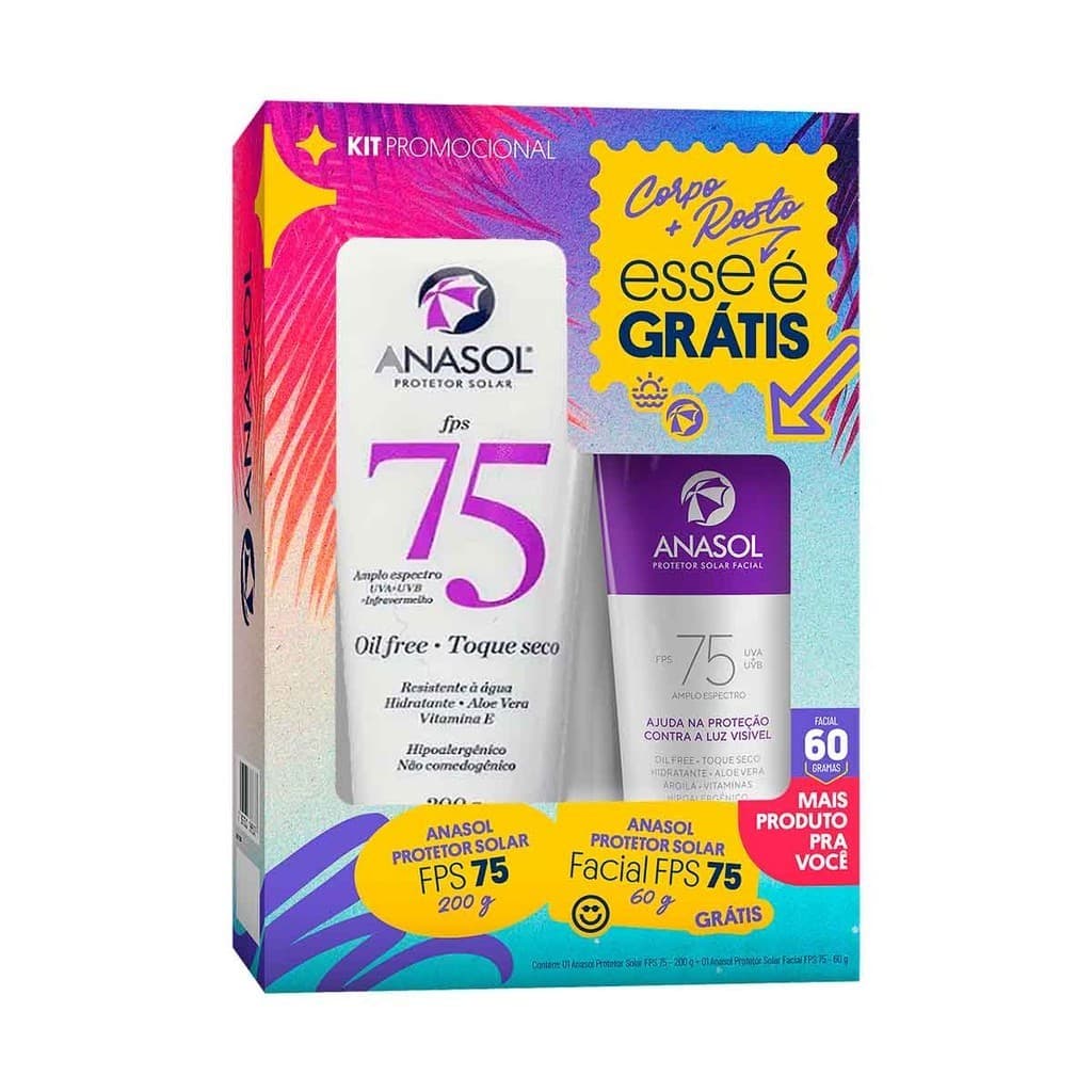 Kit Loção Corporal FPS75 200g + Protetor Facial 60g - Anasol
