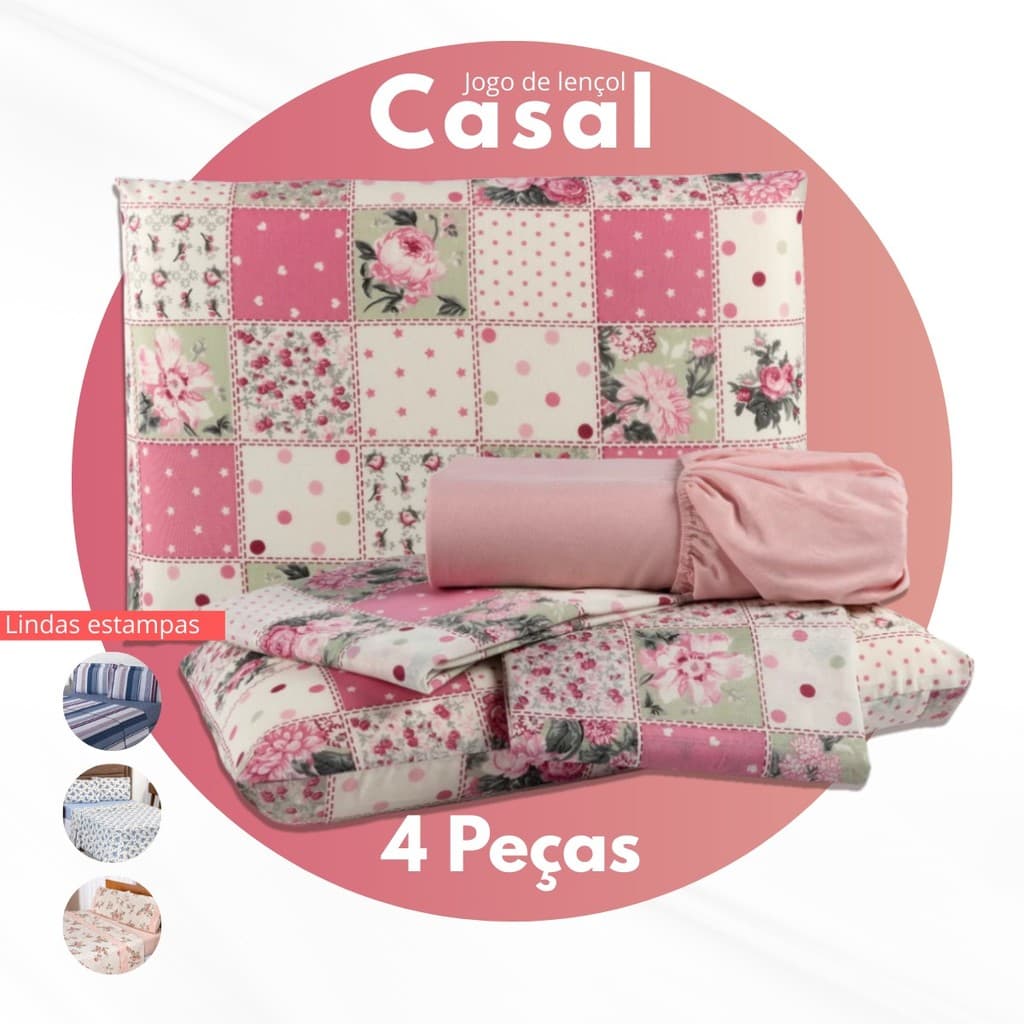 Jogo de Lençol Casal Padrão Microfibra Estampado 4 Peças - Estampas Sortidas - Antialérgico Cama Kit