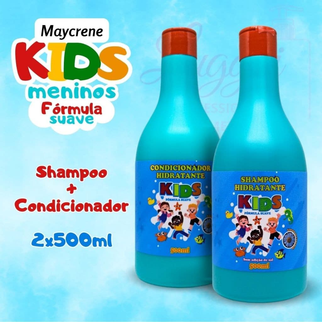 Shampoo e Condicionador Hidratante KIDS AZUL 2x500ml - Fórmula Suave para uso Infantil Maycrene