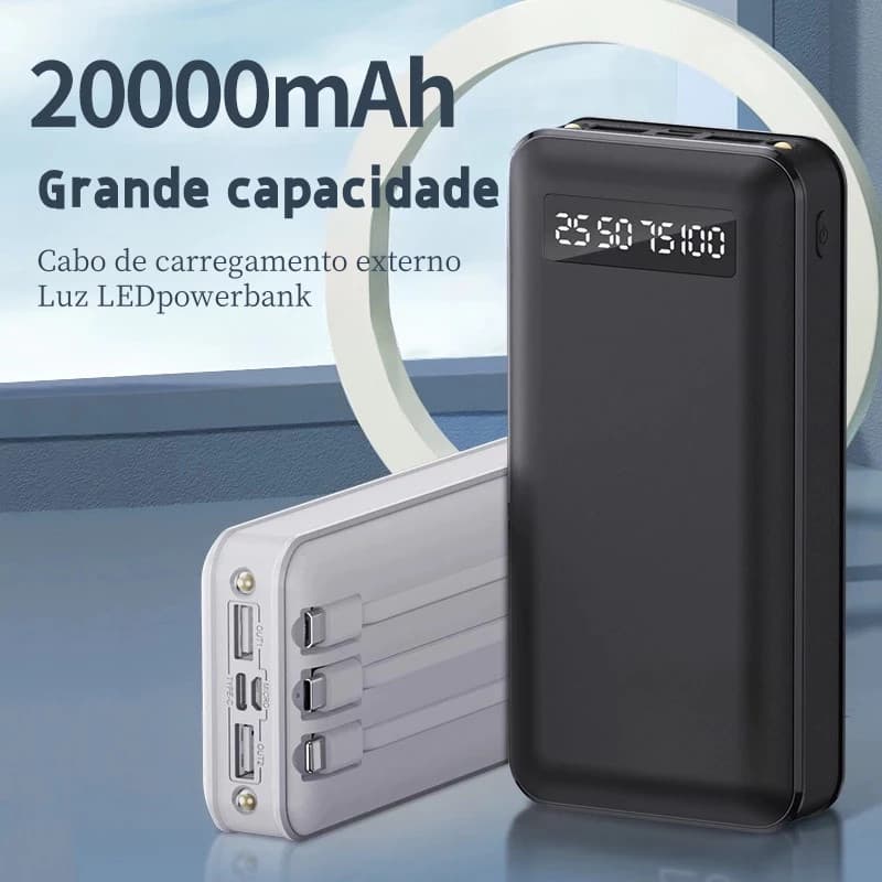 Carregador Power Bank Portátil de celular 20000mah Universal Saida 4 Cabos Moby