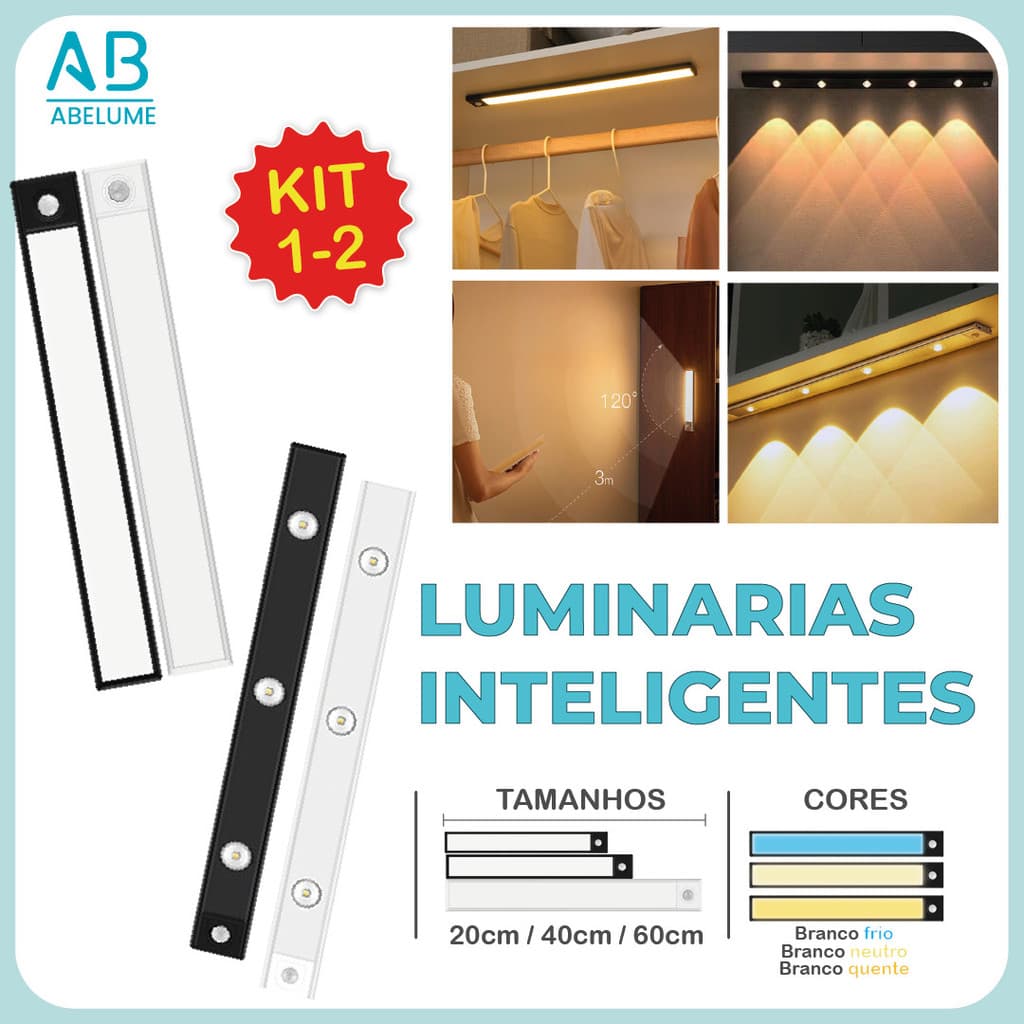 Smart Luminária Inteligente Ultra LED com sensor de movimento sem fio e Recarregável USB