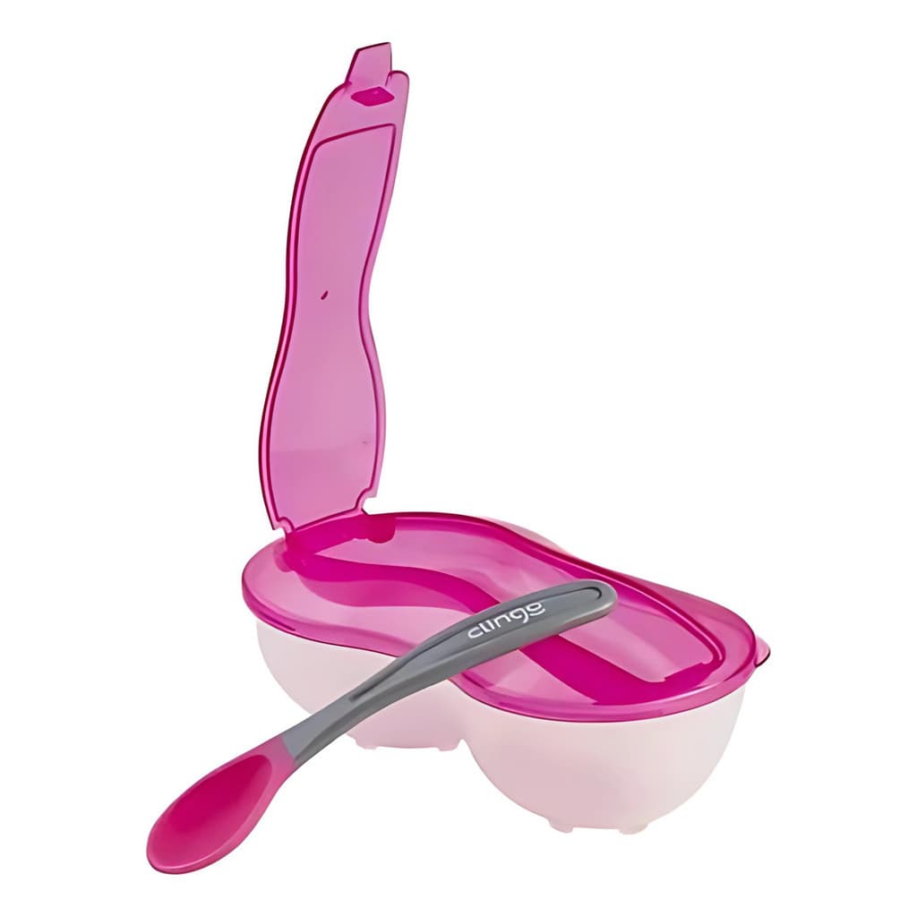 Prato Infantil com Divisória e Colher de Silicone Clingo Refeições Práticas Seguras Introdução Alimentar Livre de BPA
