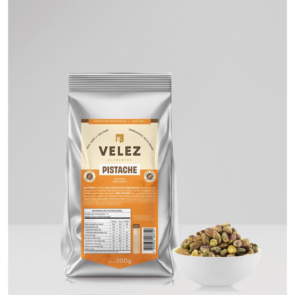 Pistache Cru Sem Casca Sem Sal Snack Saudável Natural VELEZ 200g Premium  Ideal para Panetone