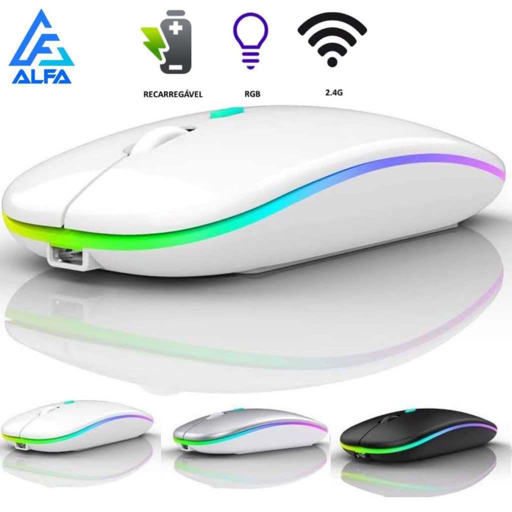 Mouse Sem Fio Recarregável Para Notebook Led Rgb RF6800