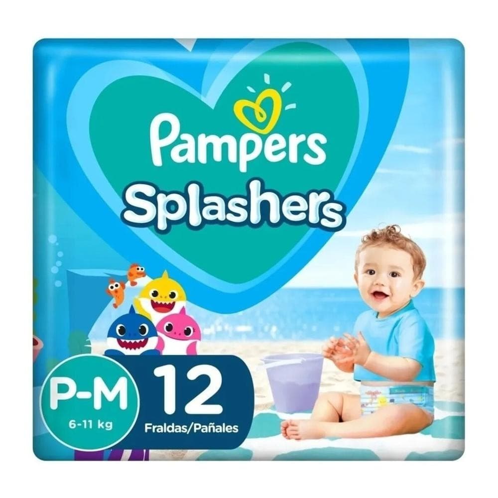 Fralda Para Agua Pampers Splashers Baby Shark P-M 12 Unidades