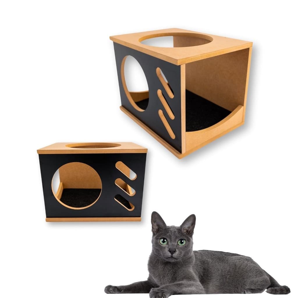 Casinha de Gato REFORÇADO MDF15MM Tev Nicho Para Gato Montado Kit Fixação Caminha de Gato Toca 