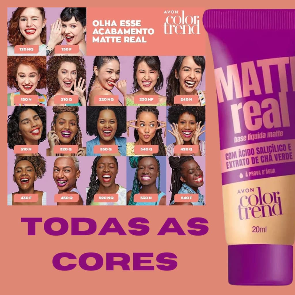 Base Líquida Matte Real Color Trend Avon Nova Fórmula Ácido Salicílico ENVIO IMEDIATO