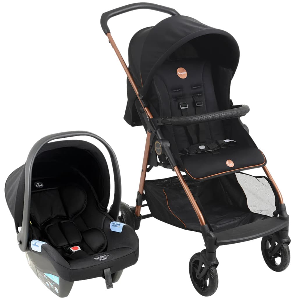 Carrinho de Bebê Lui Travel System Burigotto Preto Cobre com  Bebê Conforto
