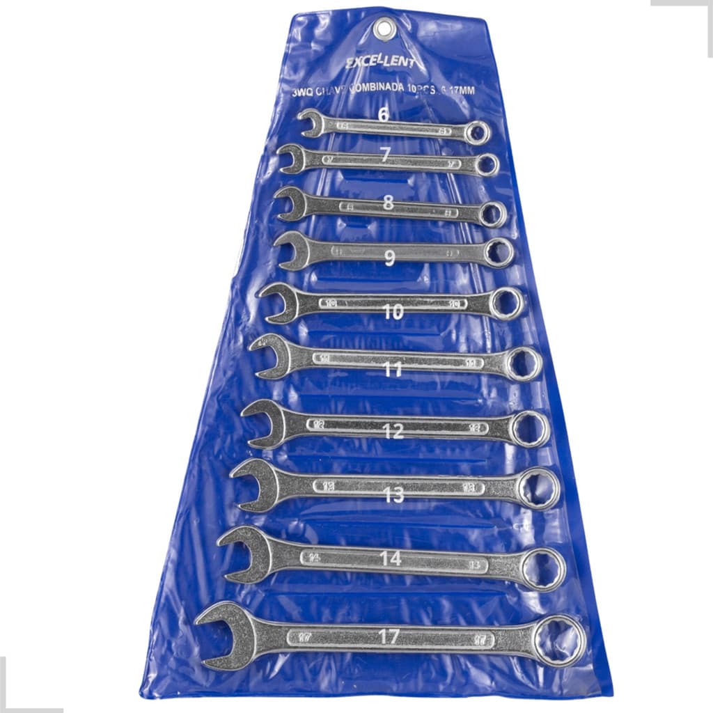 Jogo Chave Combinada 10 Peças 6 A 17mm De Aço Fixa Estrela Peças Kit Ferramentas Profissional Boca Catraca Completo