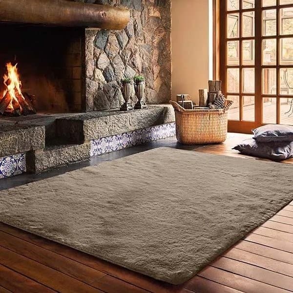 Tapete Para Sala Quarto Estilo Pele De Coelho Antiderrapante Melody Tamanho 200x250cm Cor Bege Jolitex