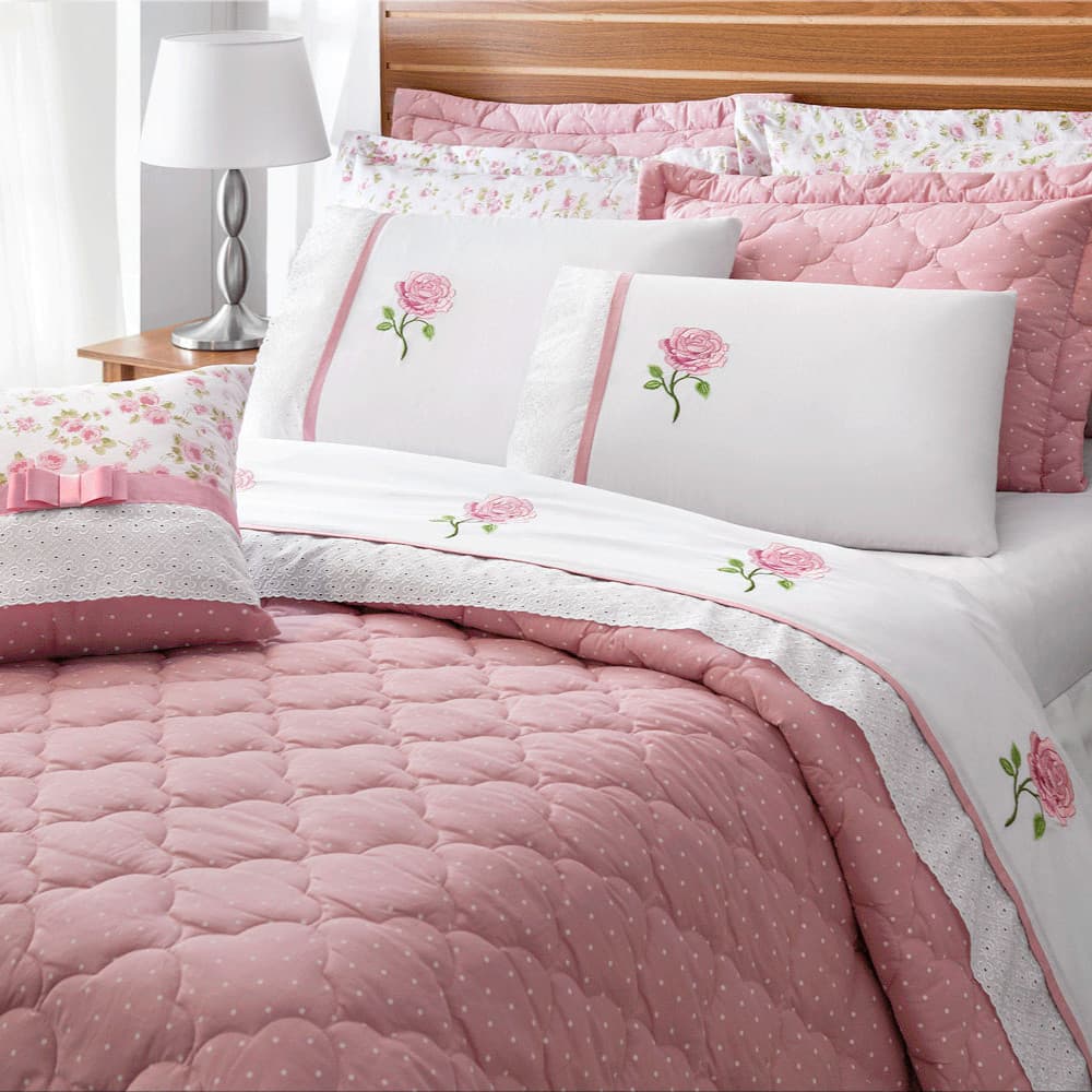 Kit Colcha Cobre Leito + Jogo Cama Lençol Casal, Queen ou King Percal Algodão Coordenado Cama Posta Completa Athena