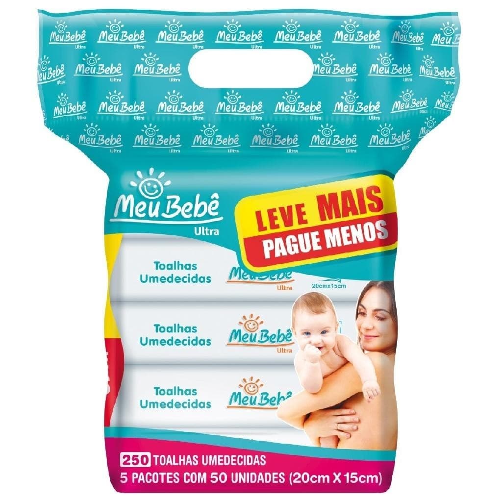 Toalha Umedecida Infantil Meu Bebê Ultra 20cm x 15cm C/250 Unidades
