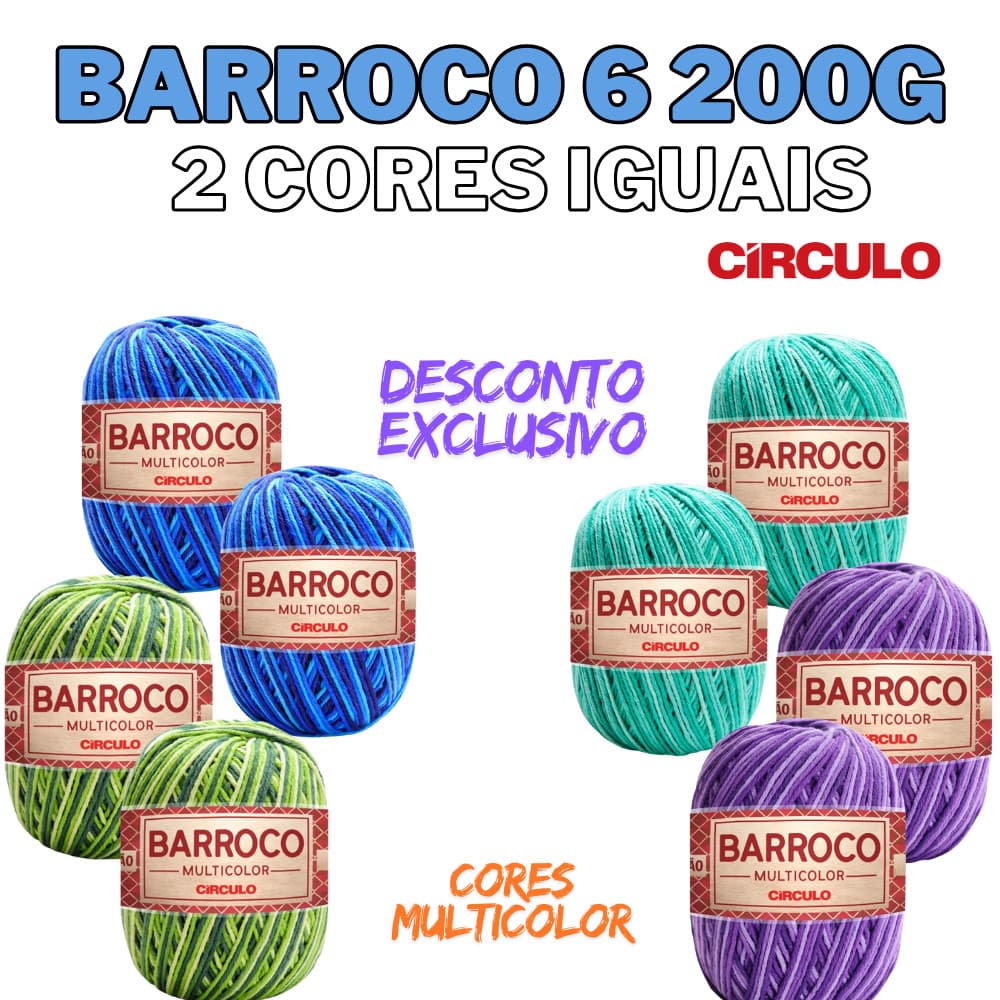 Kit 2 Barbantes Multicolor Barroco Nº 06 200g Círculo (Cores Iguais) para Crochê Artesanato
