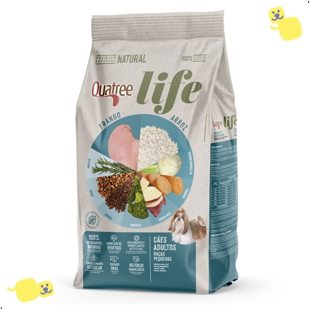 Ração Quatree Life Cães Adultos Raças Pequenas Frango e Arroz 3Kg Alimento Premium Especial Cachorro